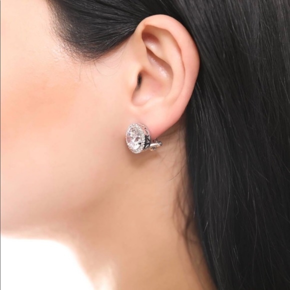 Sterling Silver Round CZ Halo Earrings - Picture 3 of 3